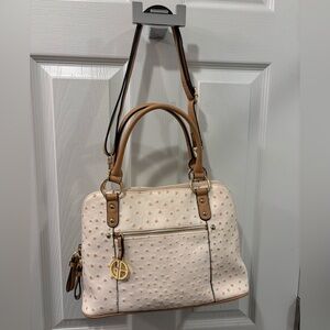 Stylish Cream and Tan Handbag Giani Bernini Ostrich Cream Colored Vintage